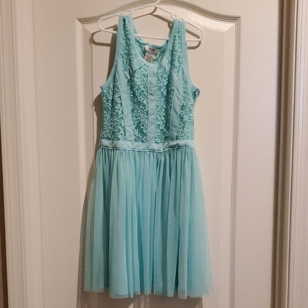 Guess Sleeveless Lace and Tulle Kids Dress - Light Blue